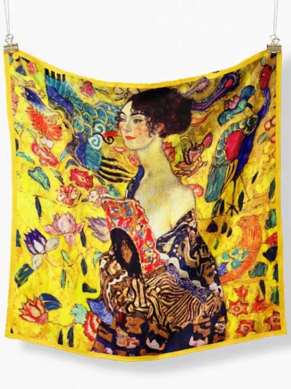 Gustav Klimt Lady with Fan Silk Feel Square Scarf Art 20.75" x 20.75" NEW